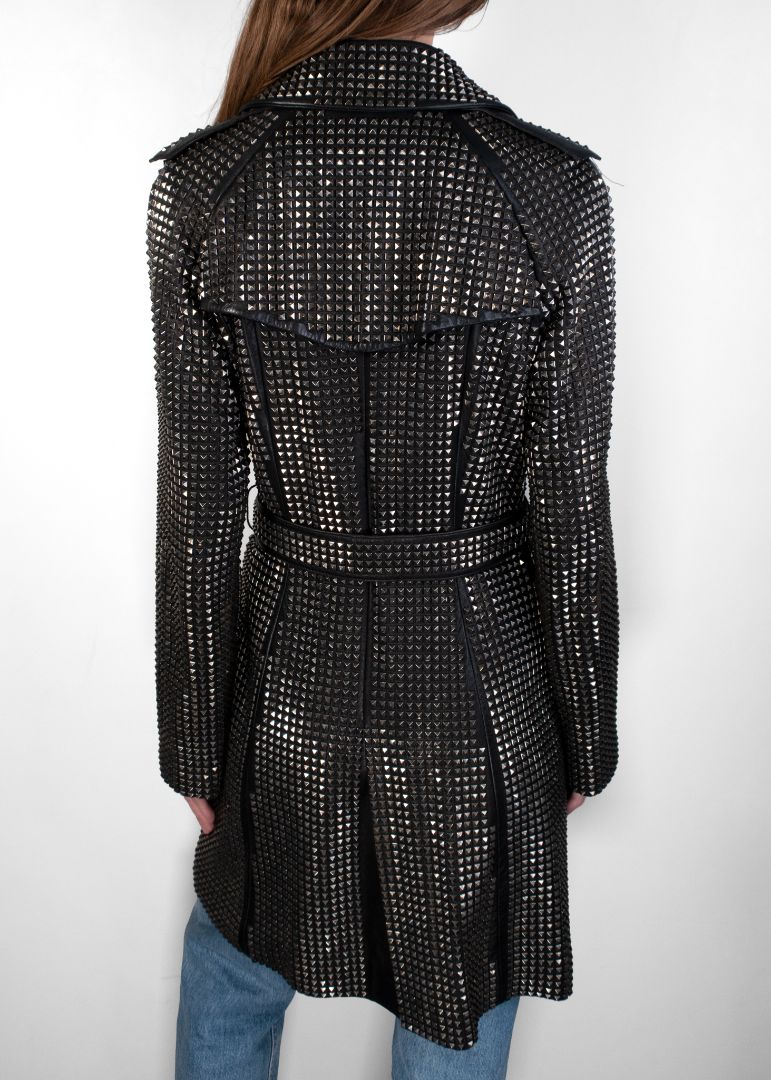 Burberry Black Leather Studded Trench Coat