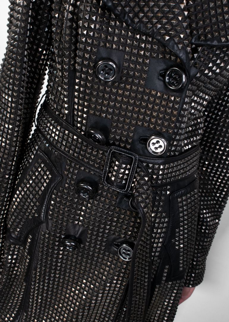 Burberry Black Leather Studded Trench Coat