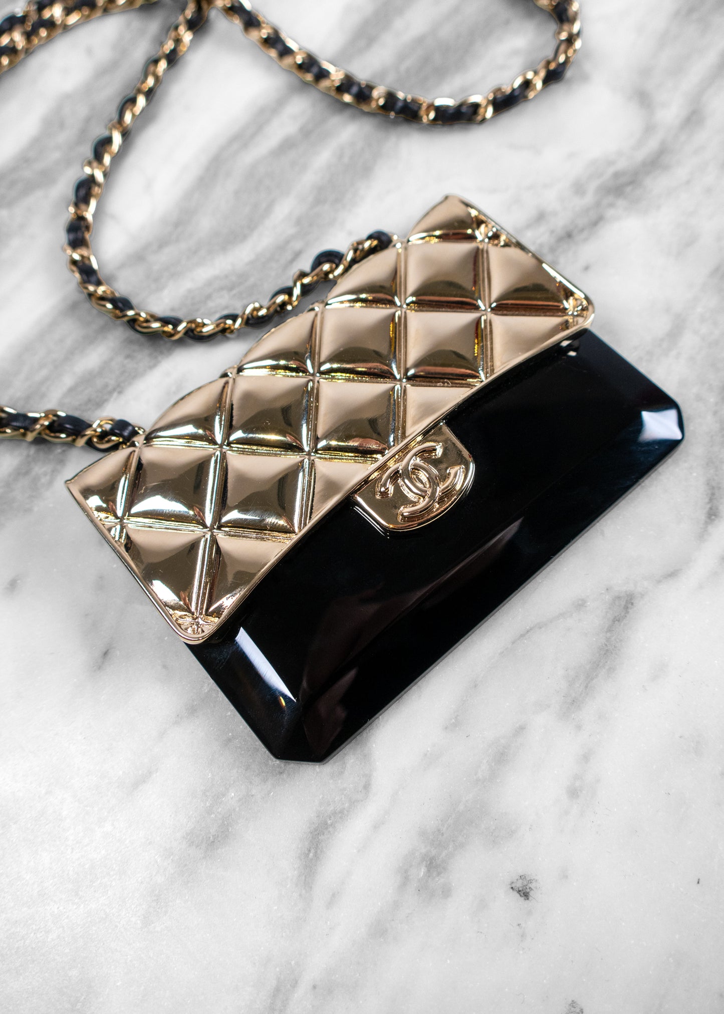 Chanel 2022 Leather & Resin Card Holder Purse Pendant Necklace