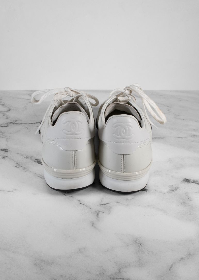 Chanel White Quilted Leather And Suede Sneakers