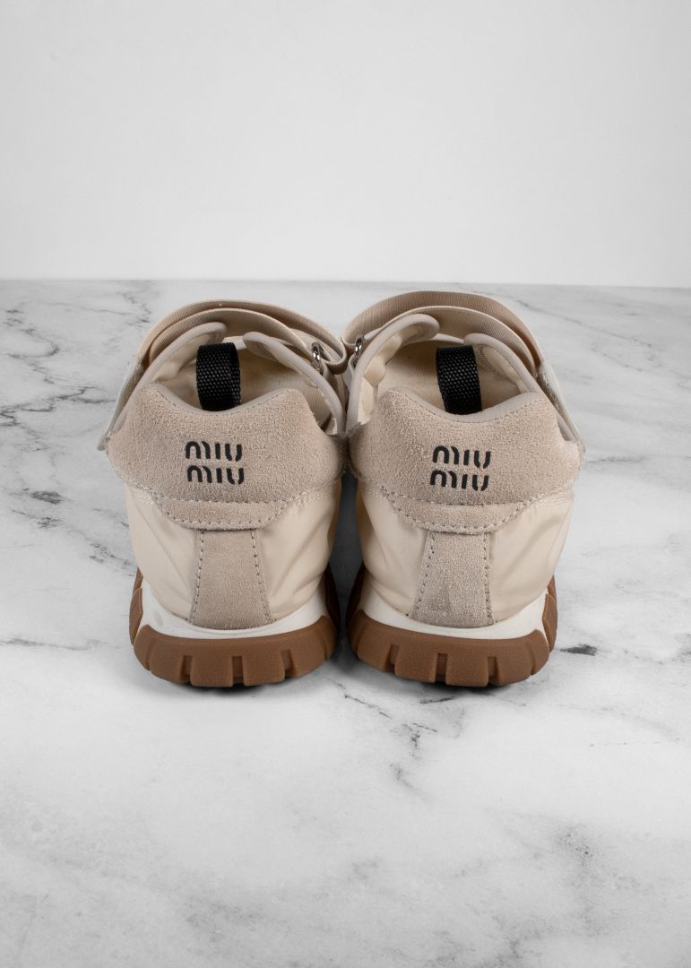 Miu Miu Ivory Tyre Technical Fabric And Suede Ballerina Sneakers