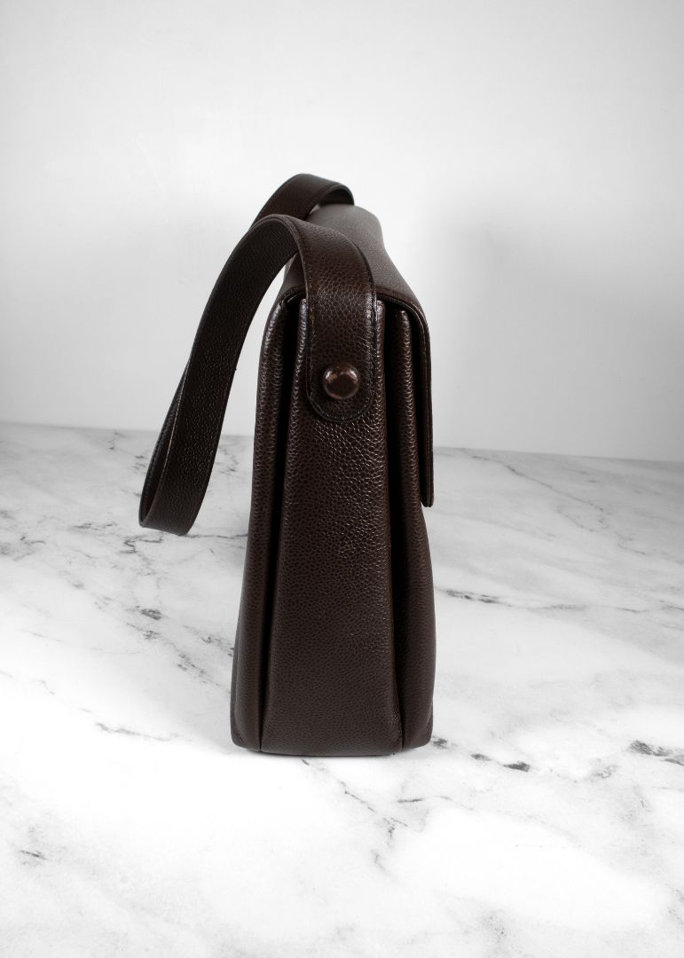 Chanel Brown Caviar Leather Shoulder Bag With Gold CC