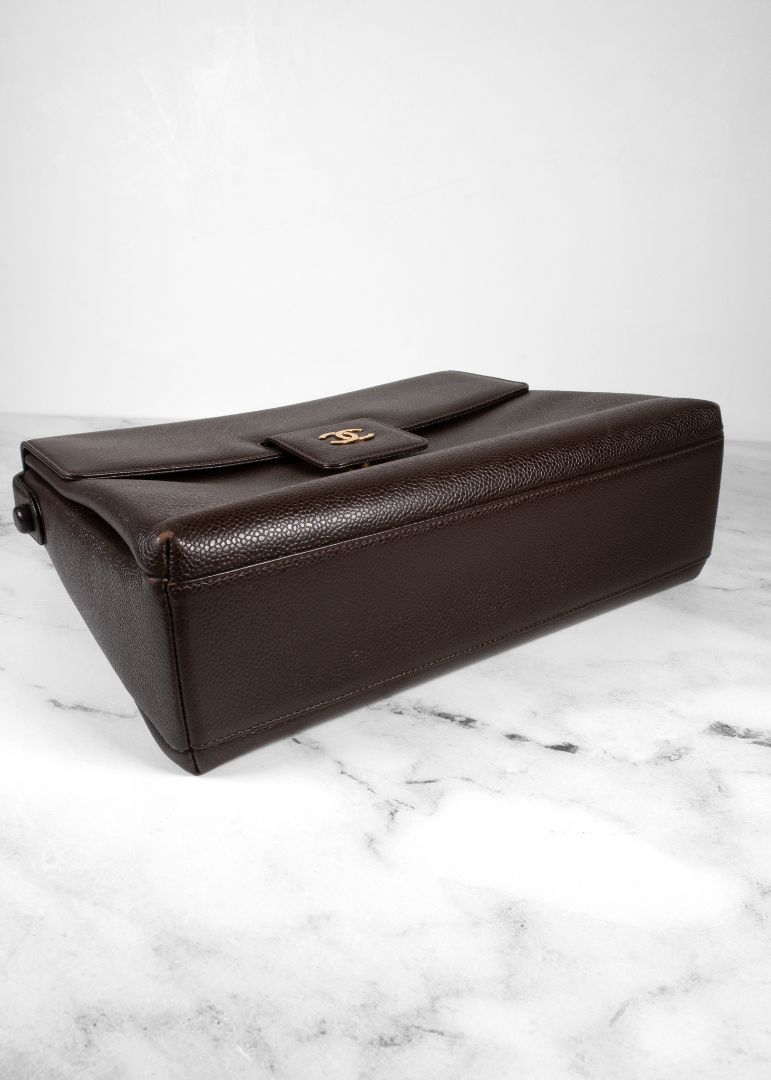 Chanel Brown Caviar Leather Shoulder Bag With Gold CC