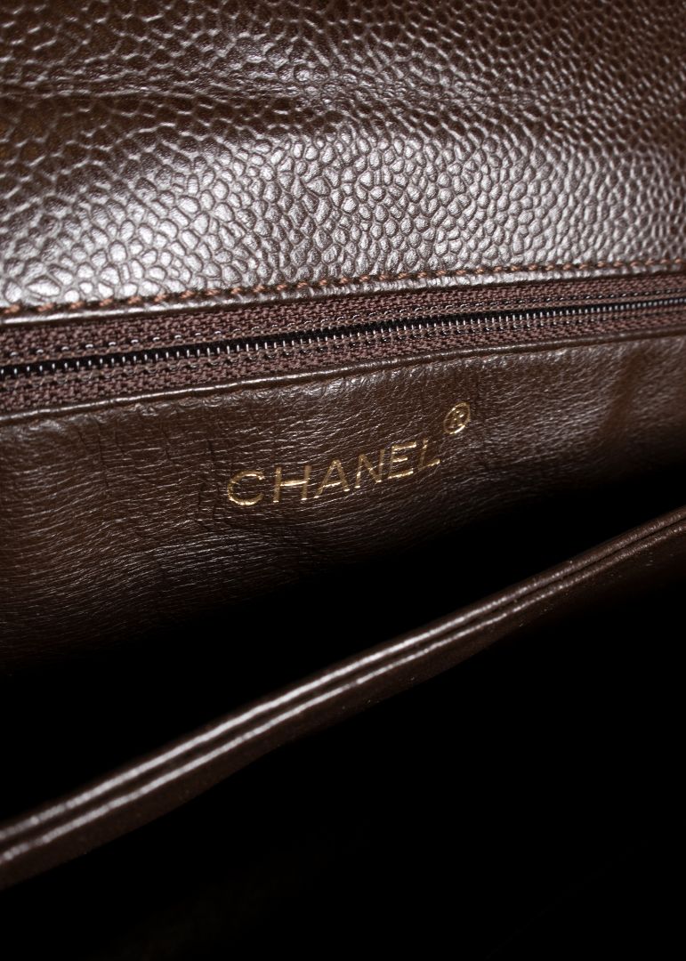 Chanel Brown Caviar Leather Shoulder Bag With Gold CC