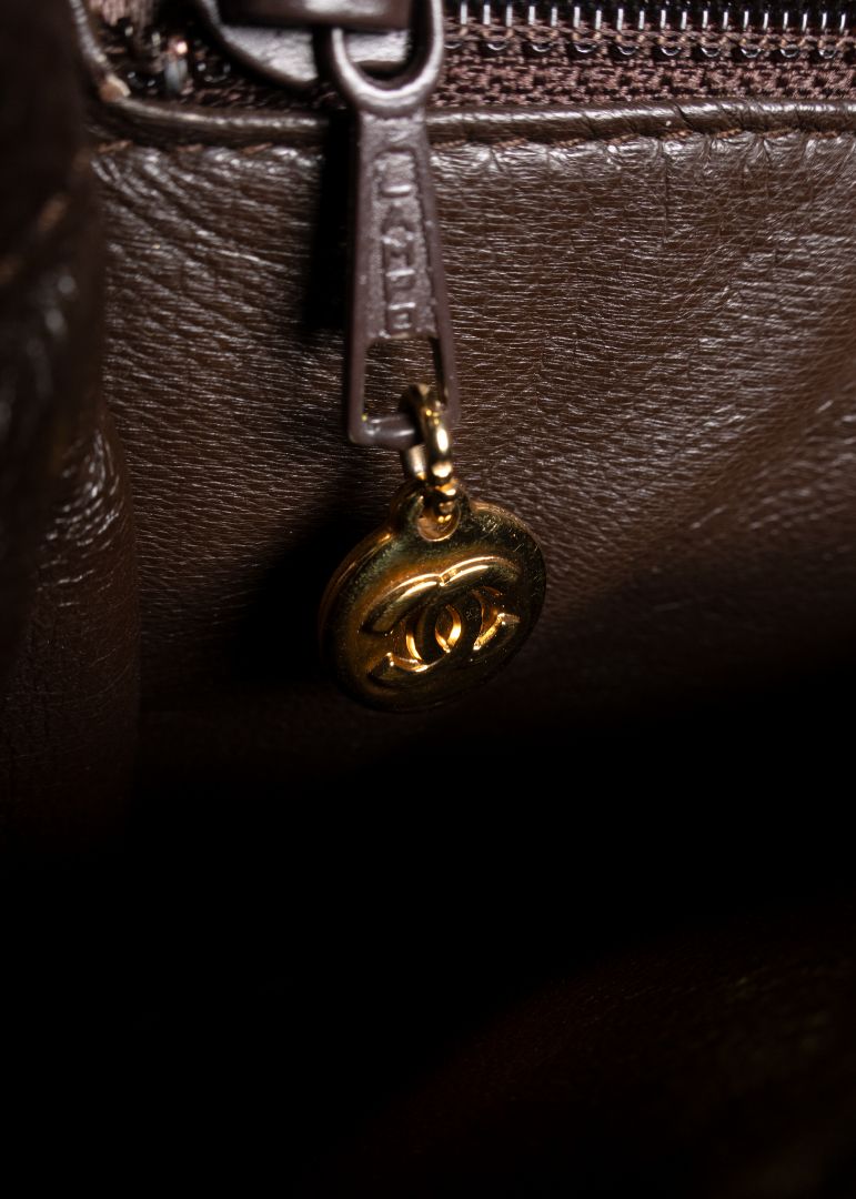 Chanel Brown Caviar Leather Shoulder Bag With Gold CC