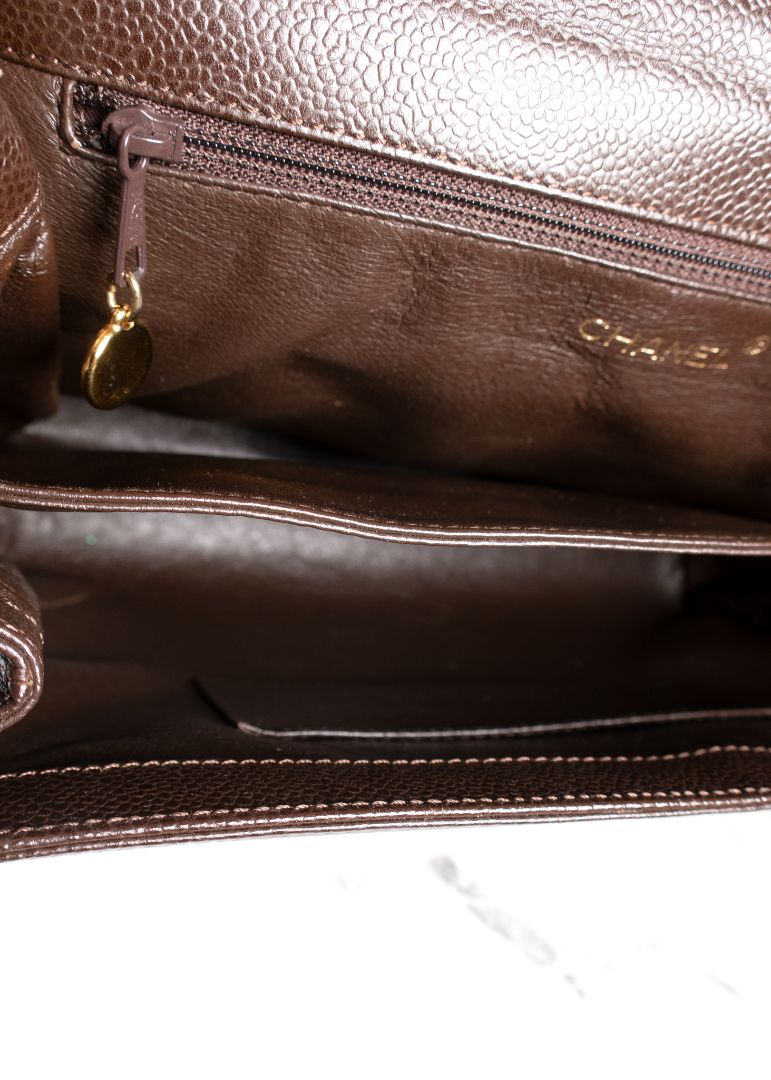 Chanel Brown Caviar Leather Shoulder Bag With Gold CC