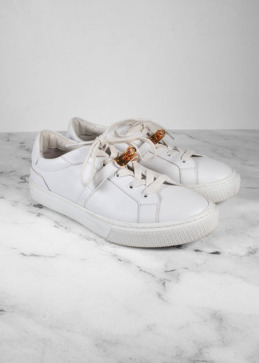 Hermes White Sneakers With Gold Iconic Buckle