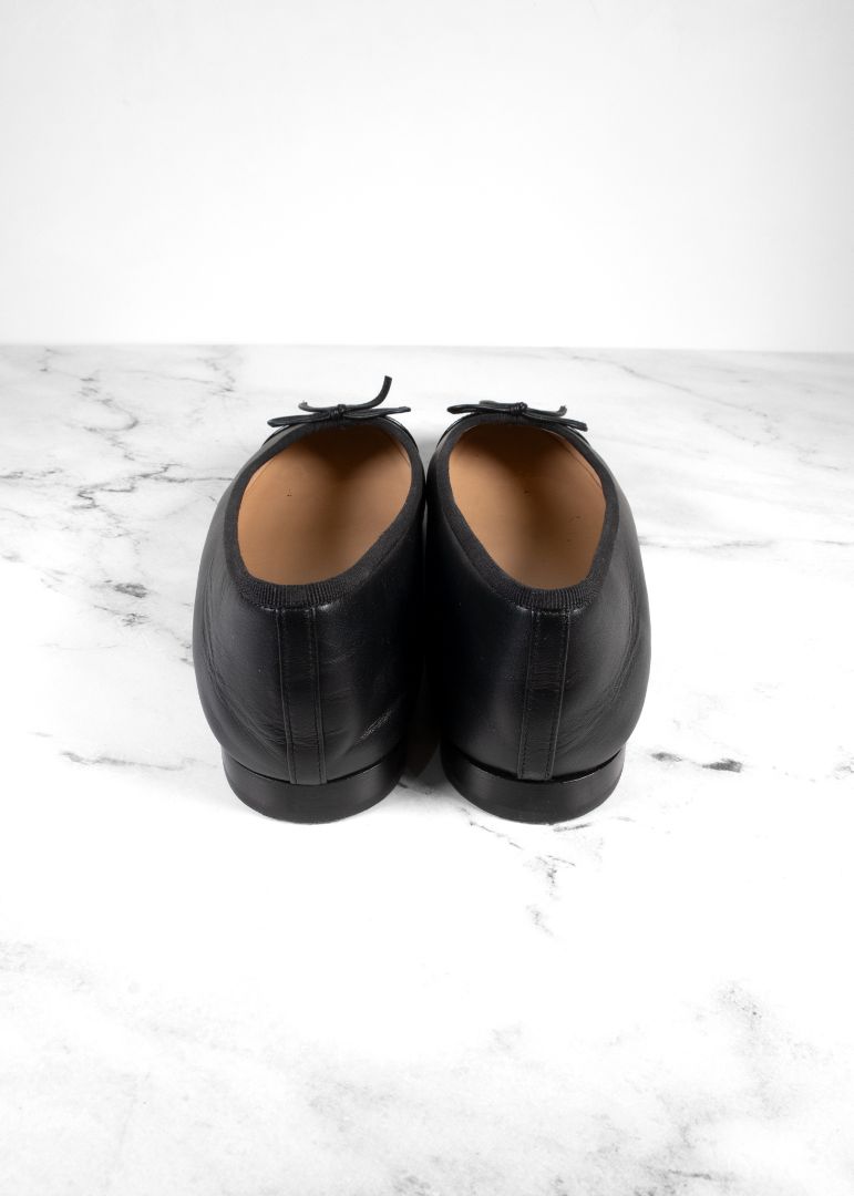 Chanel Black Patent Leather Cap Toe Ballet Flats
