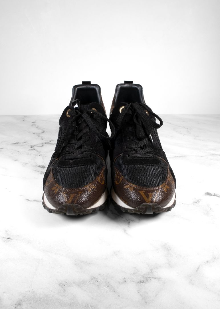 Louis Vuitton Run Away Black Suede Sneakers With Brown Leather Monogram