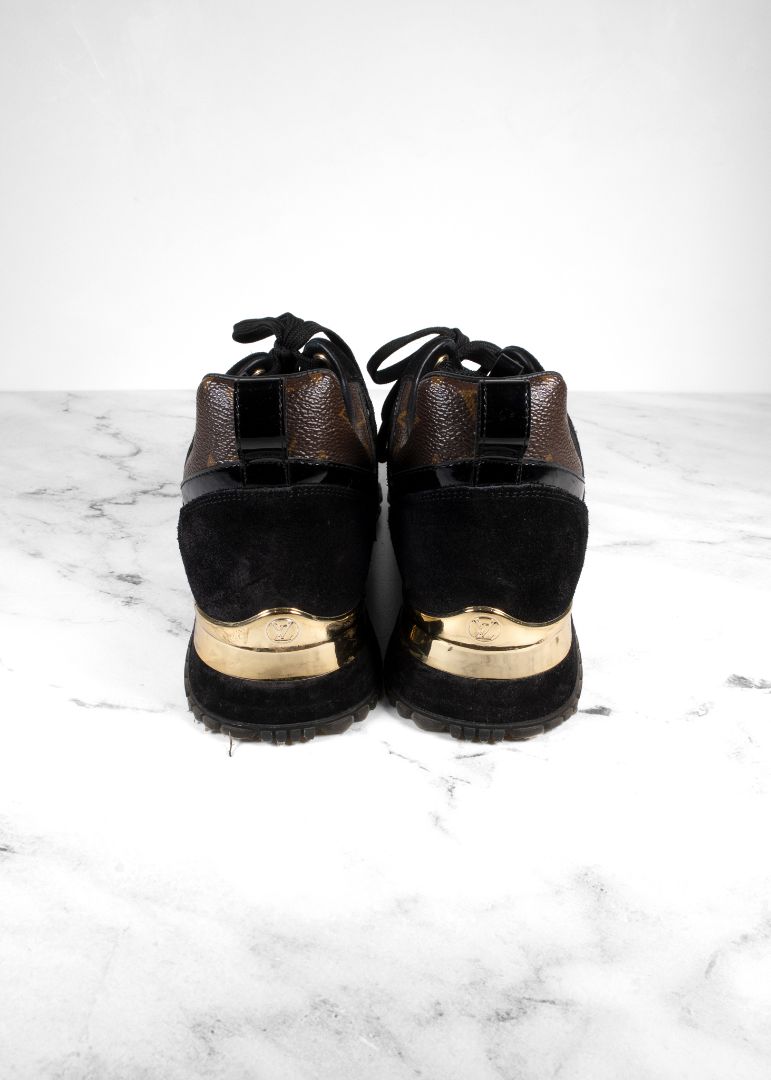 Louis Vuitton Run Away Black Suede Sneakers With Brown Leather Monogram