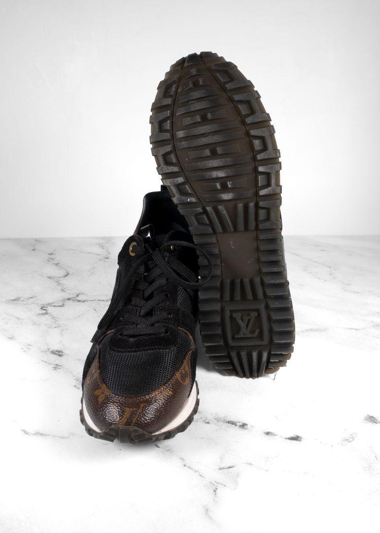 Louis Vuitton Run Away Black Suede Sneakers With Brown Leather Monogram