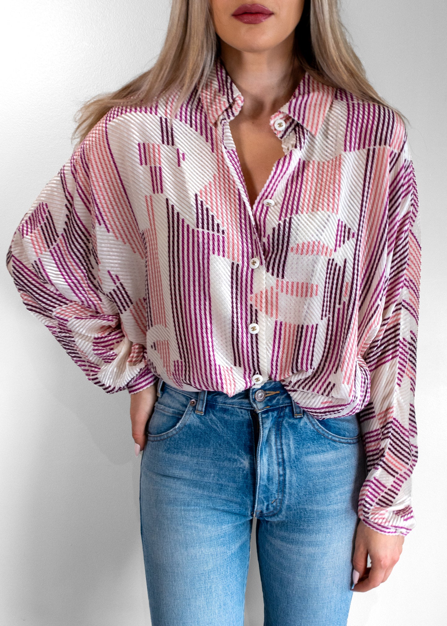 Chanel Printed Long Sleeve Button-Up Top