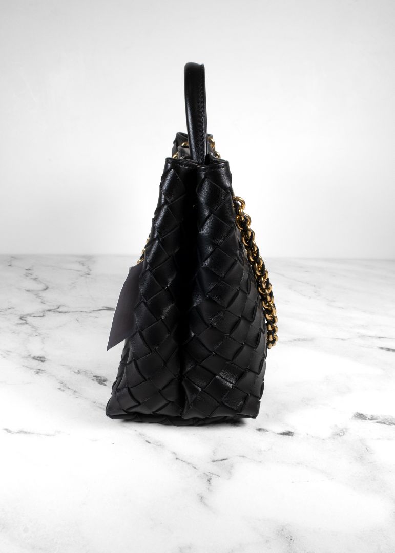 Bottega Veneta Black Andiamo Bag With Gold Chain