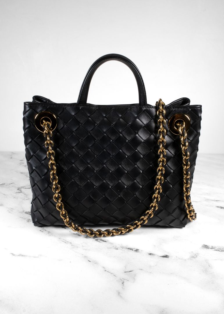 Bottega Veneta Black Andiamo Bag With Gold Chain