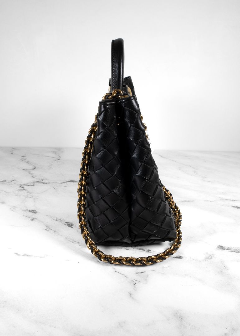 Bottega Veneta Black Andiamo Bag With Gold Chain