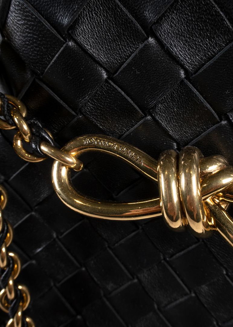 Bottega Veneta Black Andiamo Bag With Gold Chain