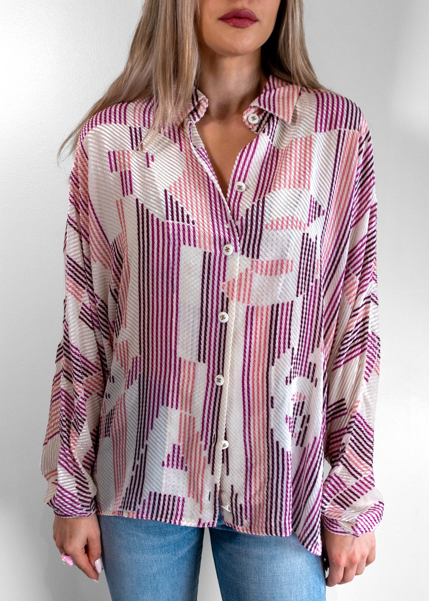 Chanel Printed Long Sleeve Button-Up Top
