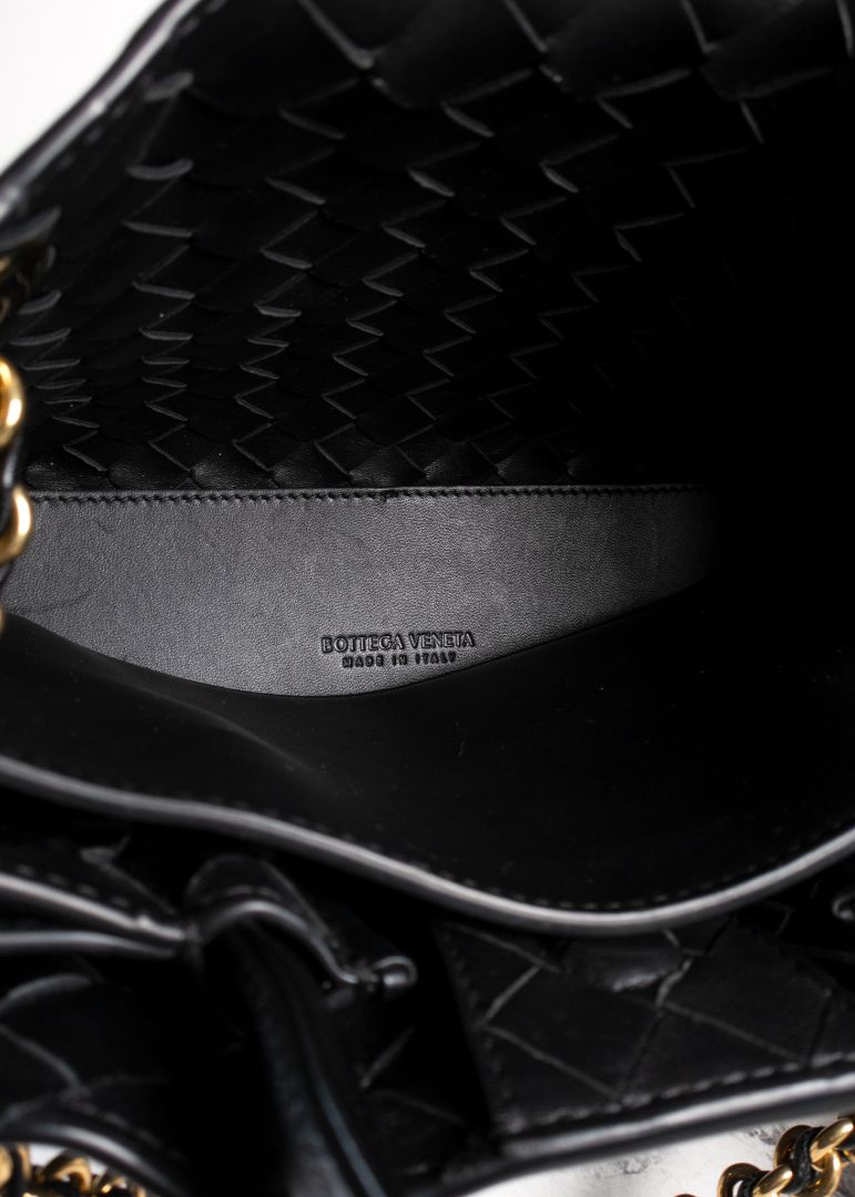 Bottega Veneta Black Andiamo Bag With Gold Chain