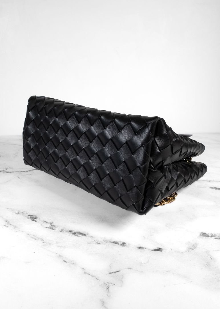 Bottega Veneta Black Andiamo Bag With Gold Chain