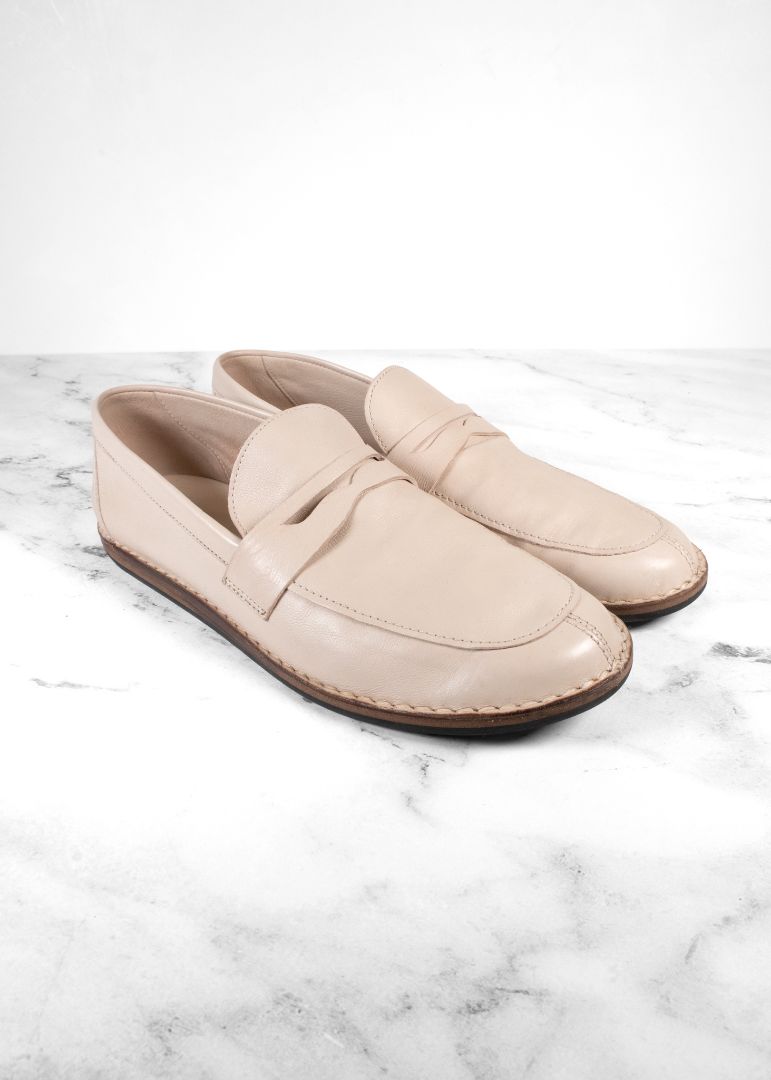 The Row Beige Leather Cary Loafers