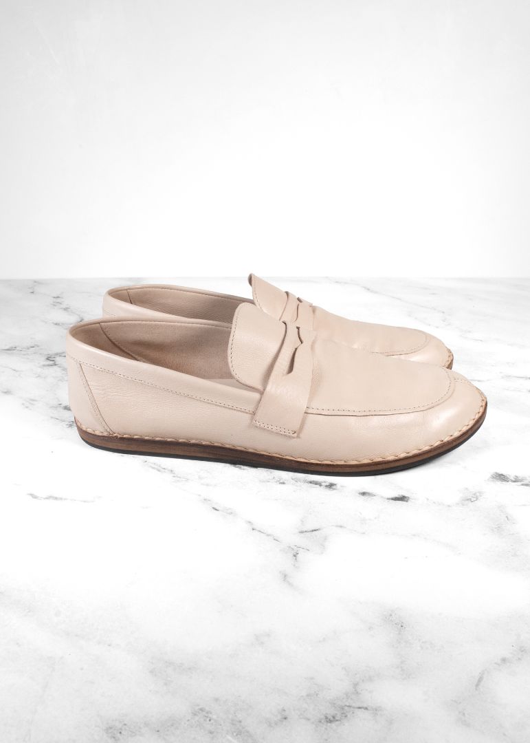 The Row Beige Leather Cary Loafers