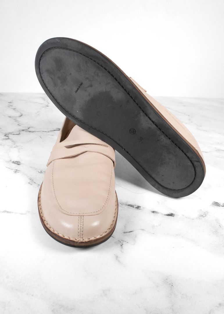 The Row Beige Leather Cary Loafers