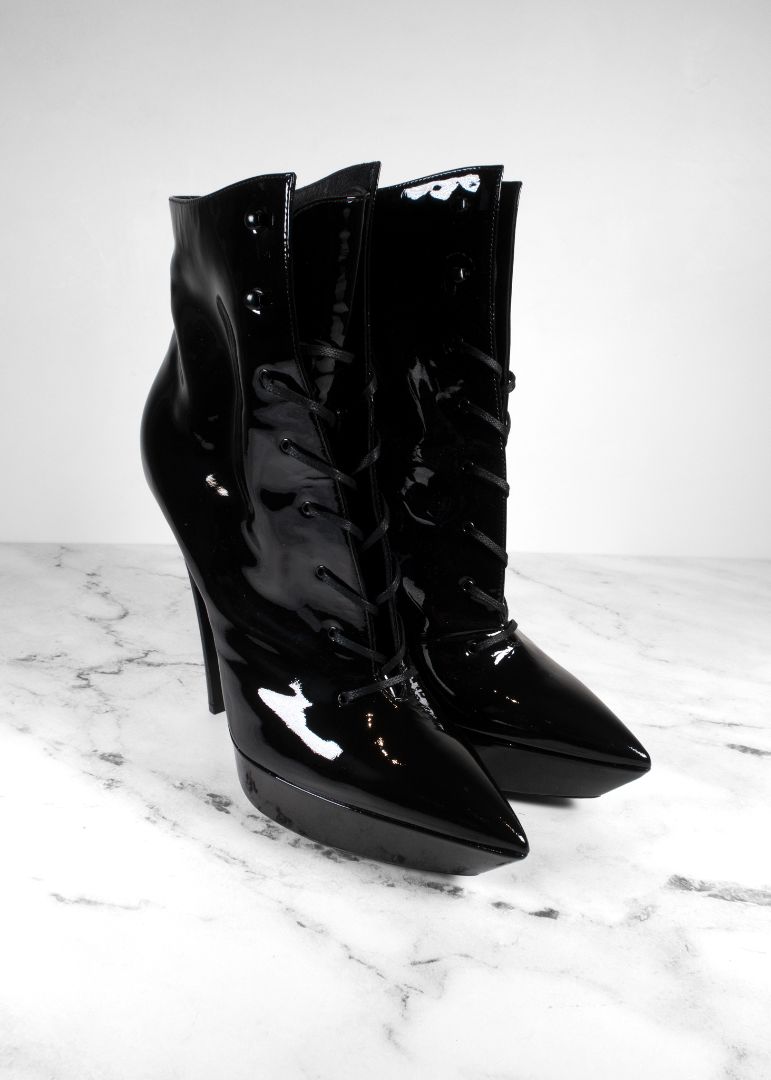 Saint Laurent Patent Leather Lace Up Platform Heels