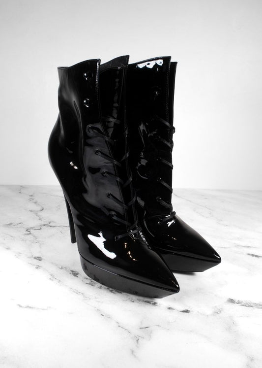 Saint Laurent Patent Leather Lace Up Platform Heels