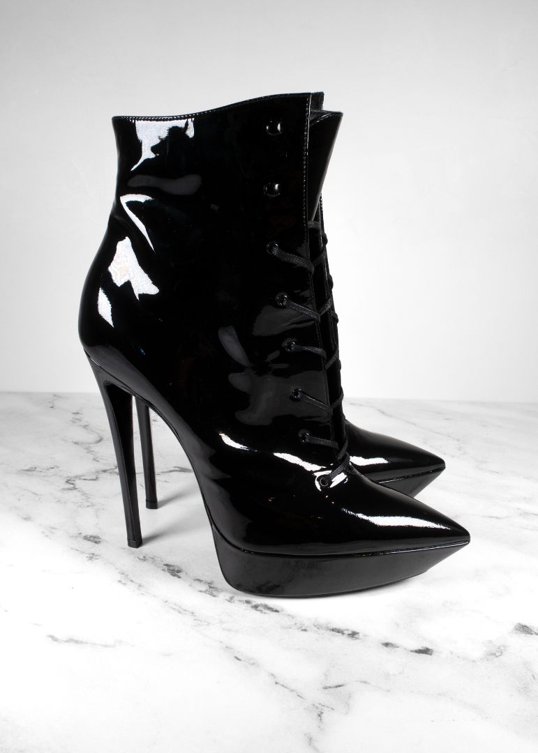 Saint Laurent Patent Leather Lace Up Platform Heels