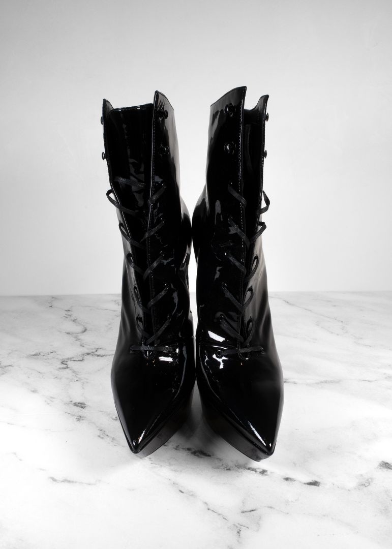Saint Laurent Patent Leather Lace Up Platform Heels