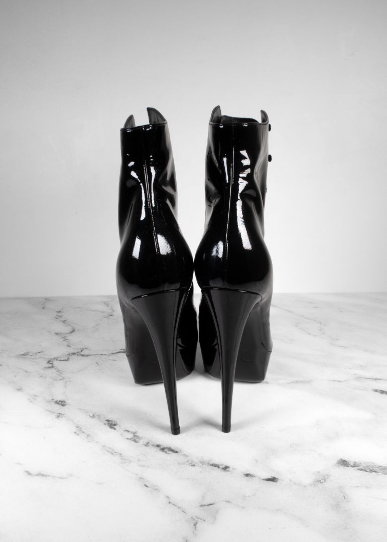 Saint Laurent Patent Leather Lace Up Platform Heels