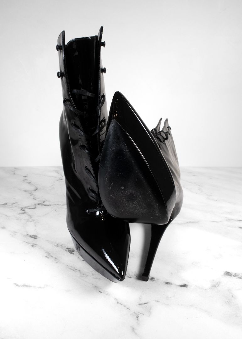Saint Laurent Patent Leather Lace Up Platform Heels