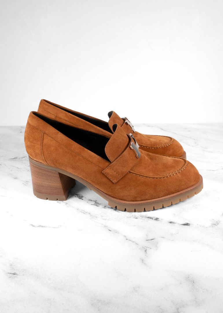 Hermes Brown Suede Loafer Pumps