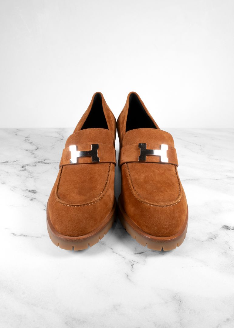 Hermes Brown Suede Loafer Pumps