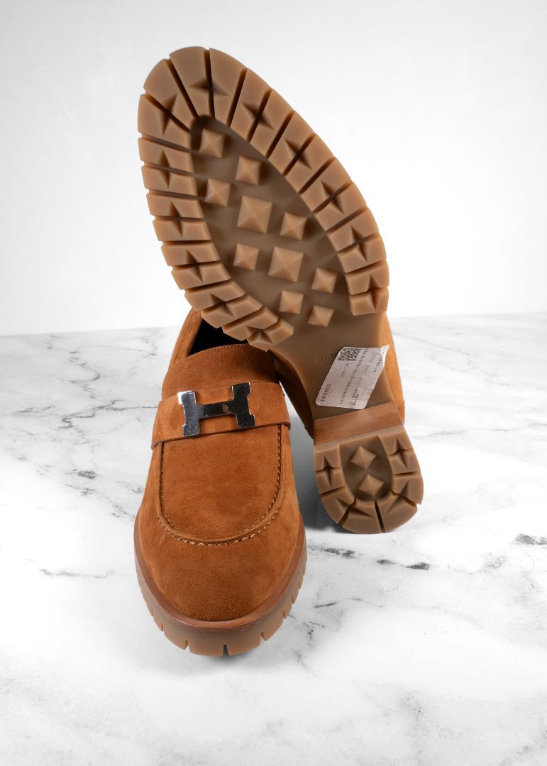 Hermes Brown Suede Loafer Pumps
