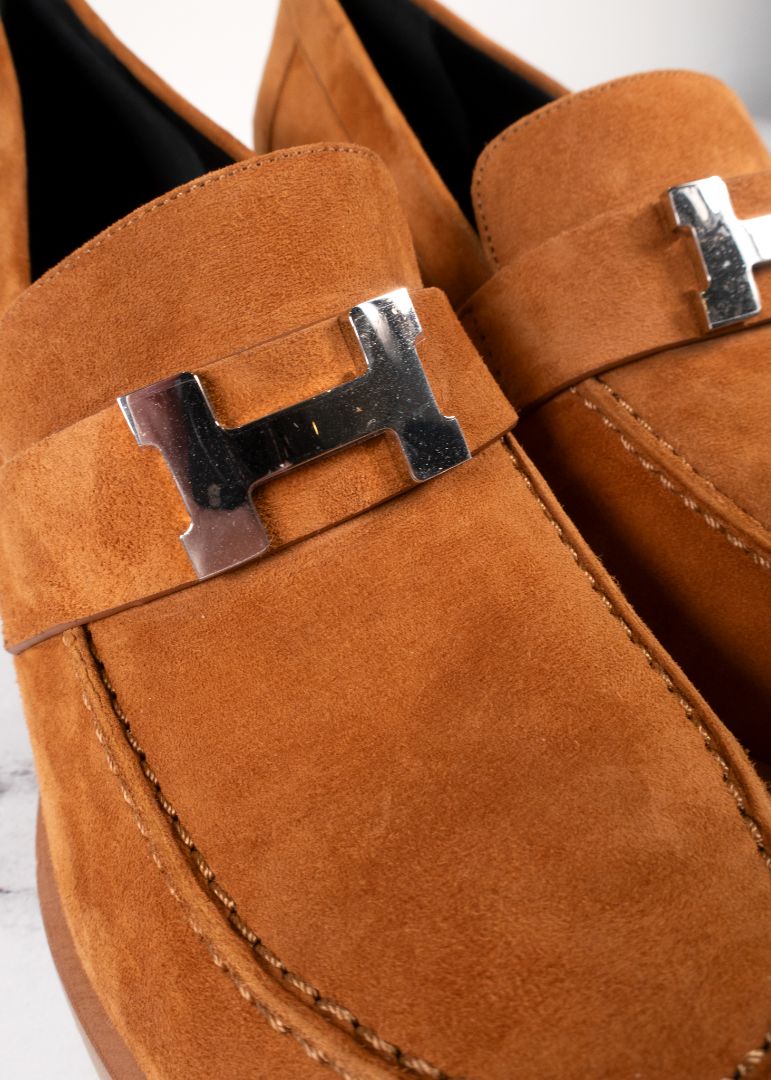 Hermes Brown Suede Loafer Pumps