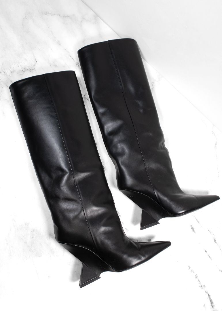 The Attico Black Leather Knee High "Cheope" Boots
