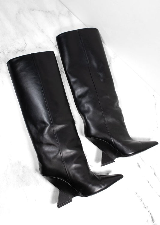 The Attico Black Leather Knee High "Cheope" Boots