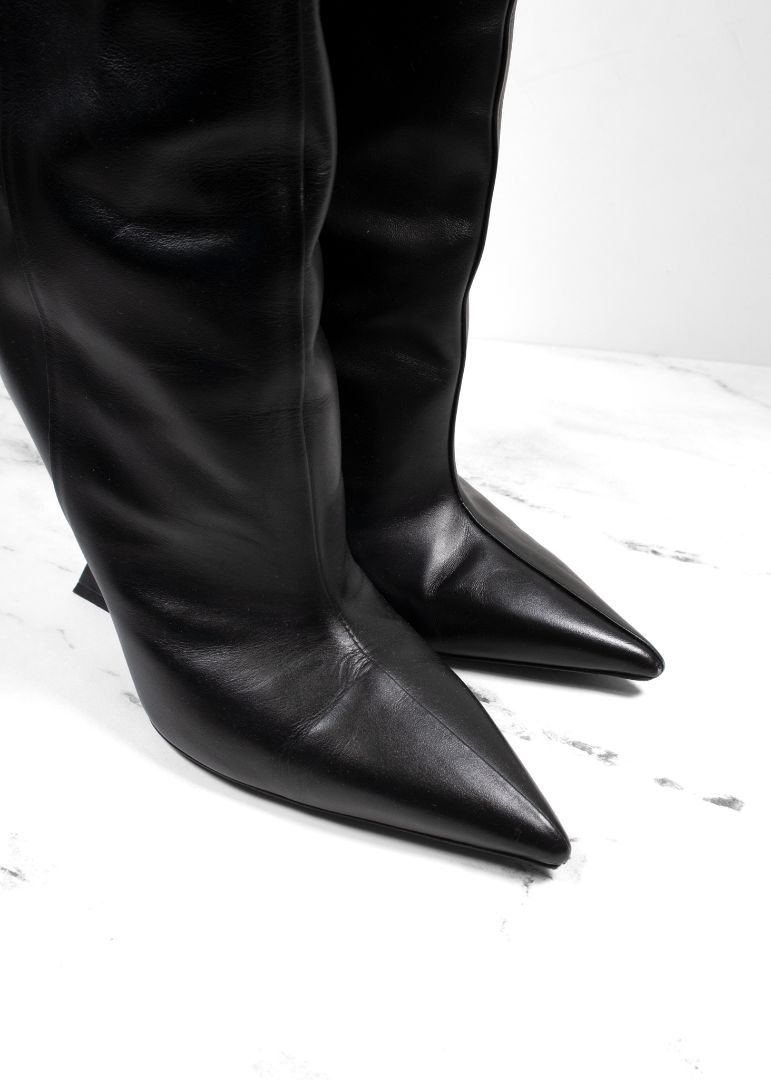 The Attico Black Leather Knee High "Cheope" Boots