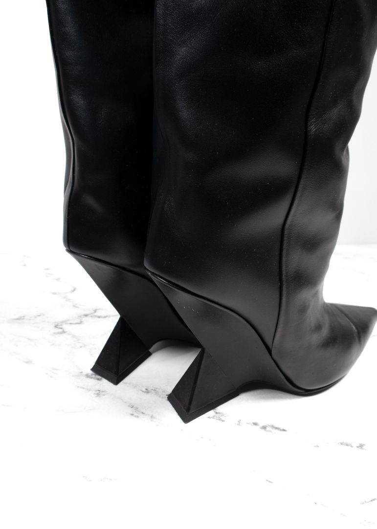 The Attico Black Leather Knee High "Cheope" Boots