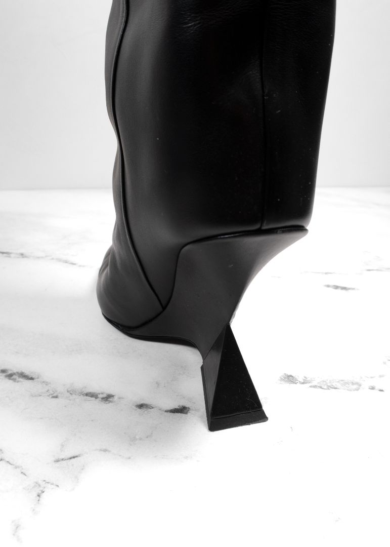 The Attico Black Leather Knee High "Cheope" Boots