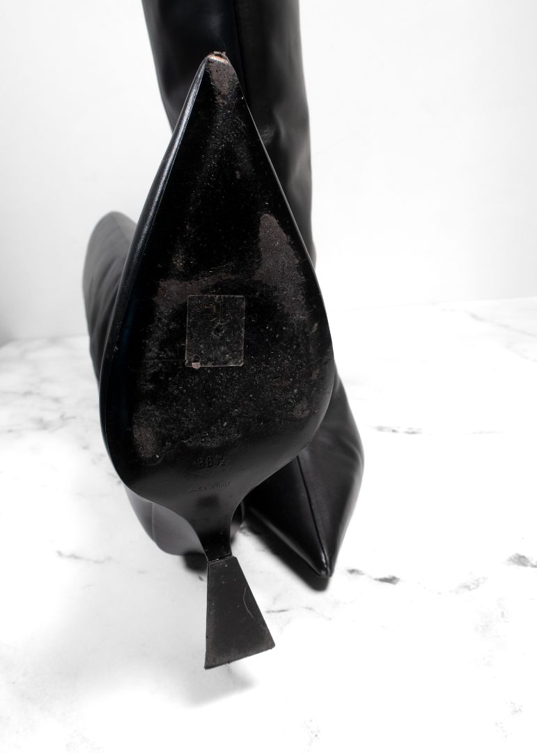 The Attico Black Leather Knee High "Cheope" Boots