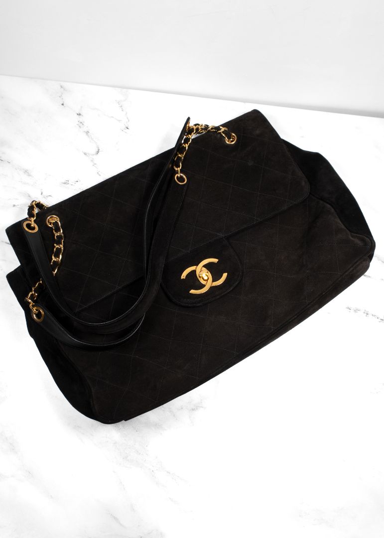 Chanel Black Suede XXL Flap Bag Wtih Gold Hardware