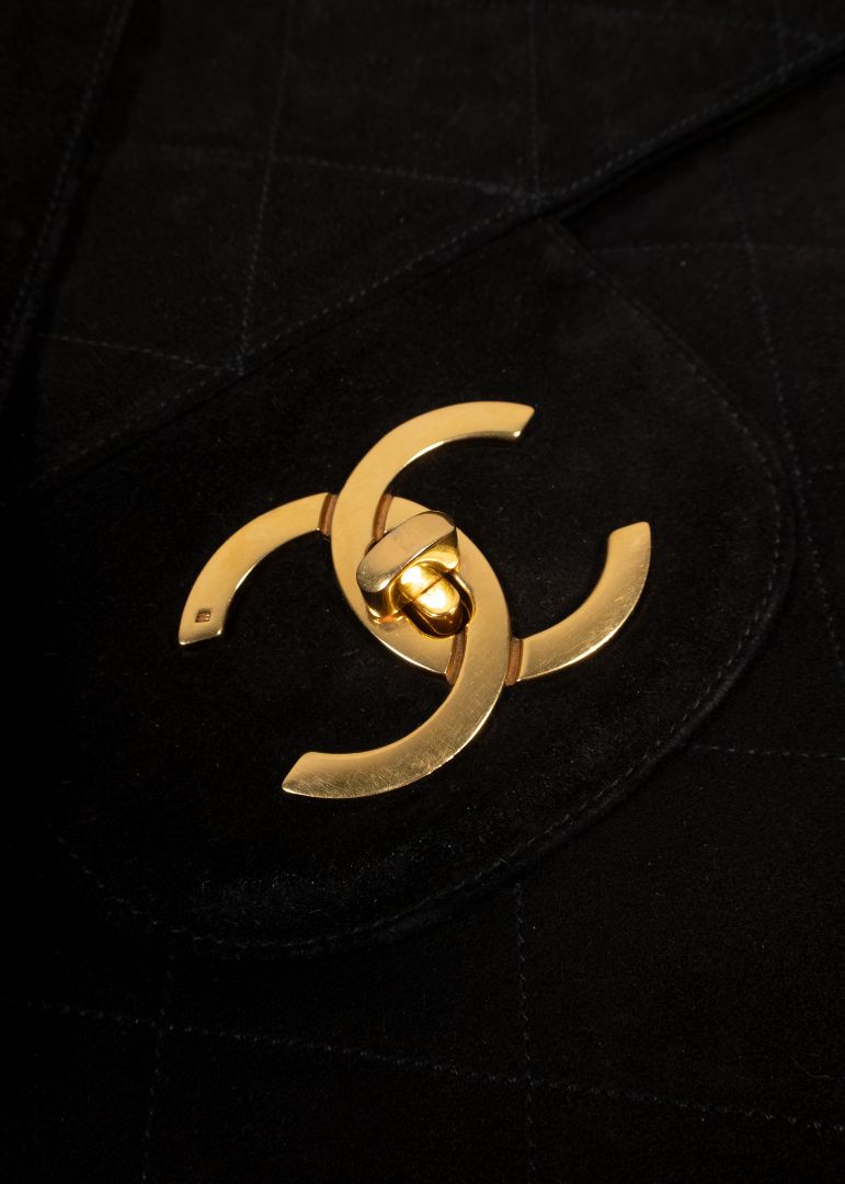 Chanel Black Suede XXL Flap Bag Wtih Gold Hardware
