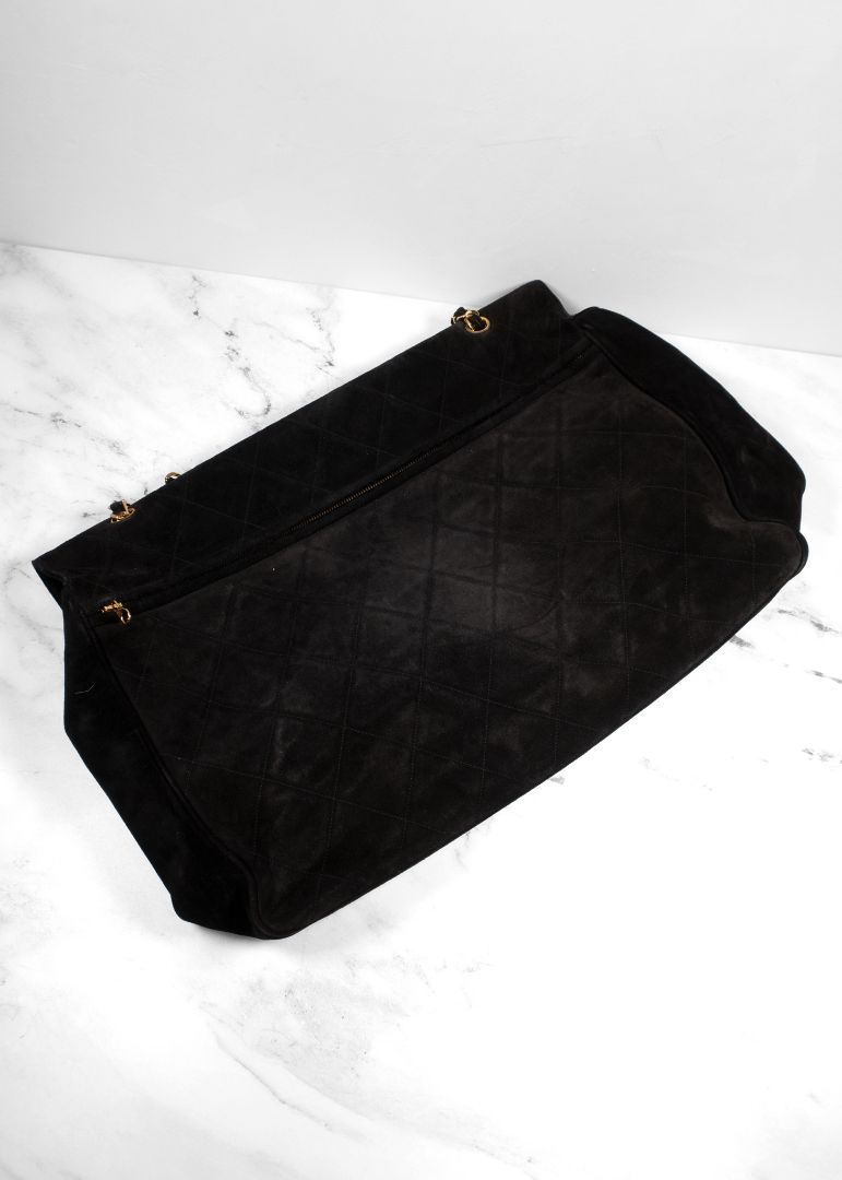Chanel Black Suede XXL Flap Bag Wtih Gold Hardware