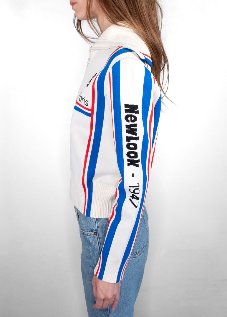 Dior Cream/Blue/Red Jacquard Knit Zip Up Jacket