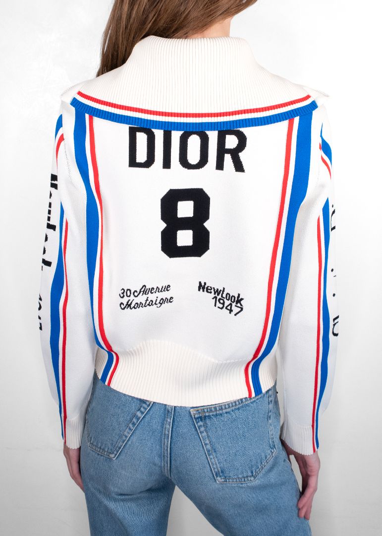 Dior Cream/Blue/Red Jacquard Knit Zip Up Jacket