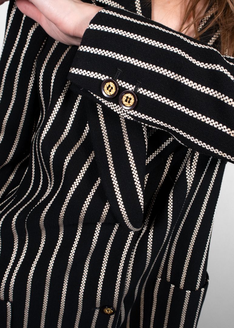 Vintage Valentino Black/ivory Striped Blazer With Gold Buttons
