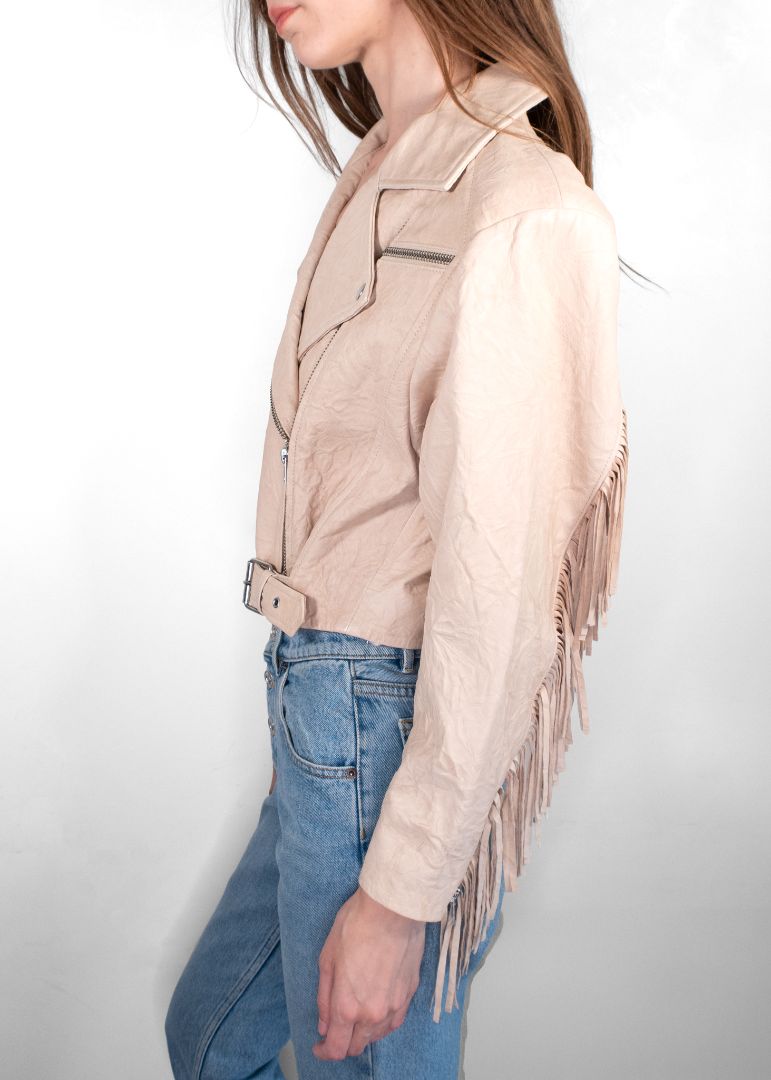 Iro Tan Leather Fringe Jacket