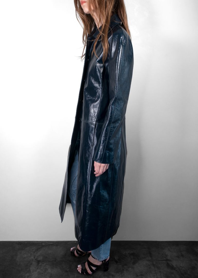 Acne Studios Teal Leather Coat